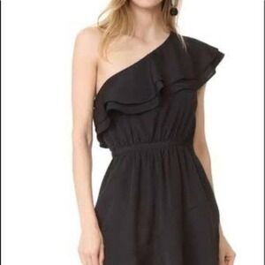 Likely One Shoulder Black Dress Delbarton Size 2 Asymmetric Ruffle Cocktail NEW